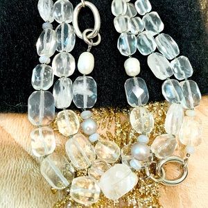 Gorgeous Sterling Silver Multi Layer Quartz and Pearls Neckalce